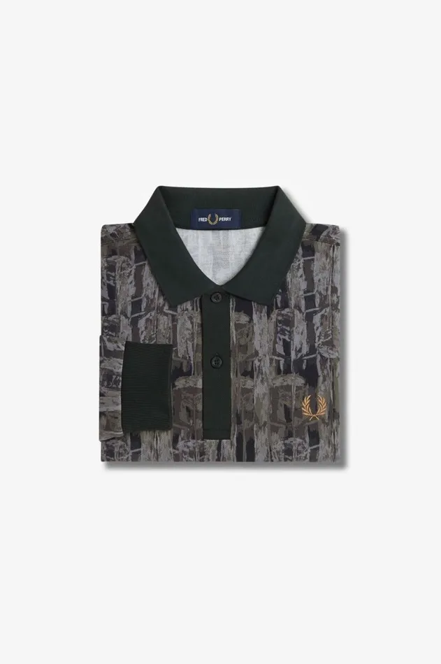 Men Polo Shirts Fred Perry Abstract Print Polo Shirt Night Green