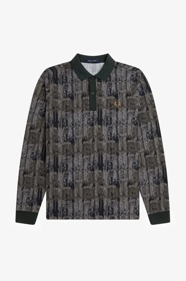 Men Polo Shirts Fred Perry Abstract Print Polo Shirt Night Green