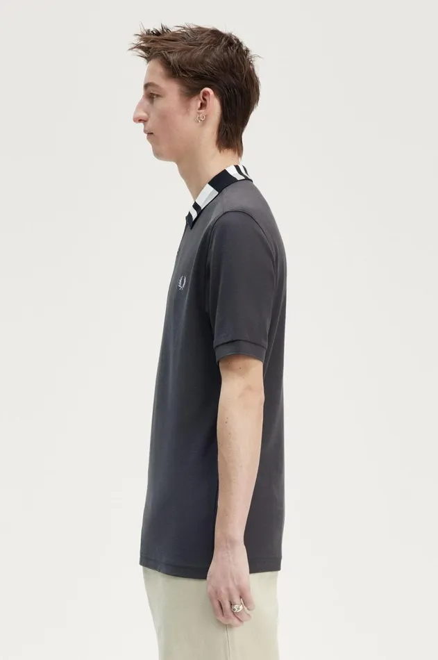 Men Polo Shirts Fred Perry Chequerboard Collar Polo Shirt Anchor Grey