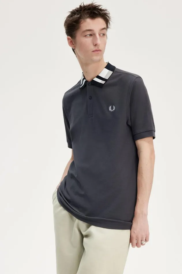 Men Polo Shirts Fred Perry Chequerboard Collar Polo Shirt Anchor Grey