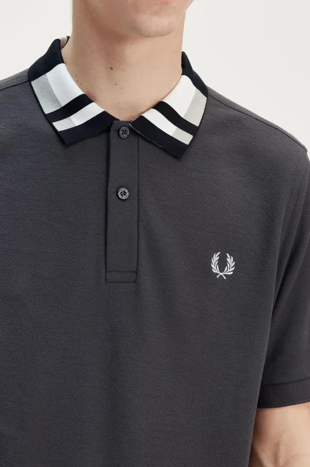 Men Polo Shirts Fred Perry Chequerboard Collar Polo Shirt Anchor Grey