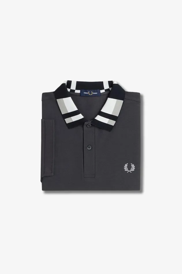 Men Polo Shirts Fred Perry Chequerboard Collar Polo Shirt Anchor Grey
