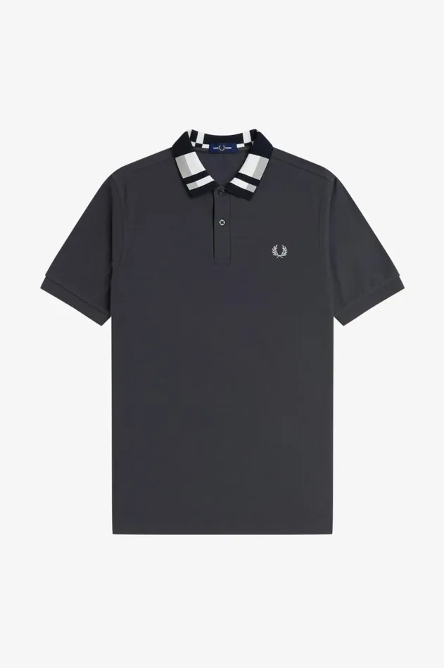 Men Polo Shirts Fred Perry Chequerboard Collar Polo Shirt Anchor Grey