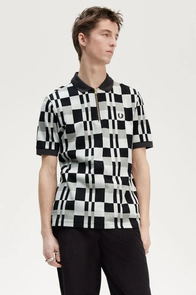 Men Polo Shirts Fred Perry Chequerboard Polo Shirt Anchor Grey