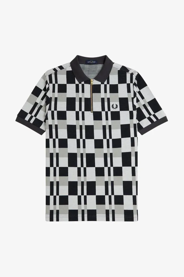 Men Polo Shirts Fred Perry Chequerboard Polo Shirt Anchor Grey