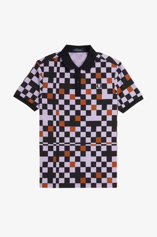 Men Polo Shirts Fred Perry Chequerboard Print Fred Perry Shirt Ultra Violet