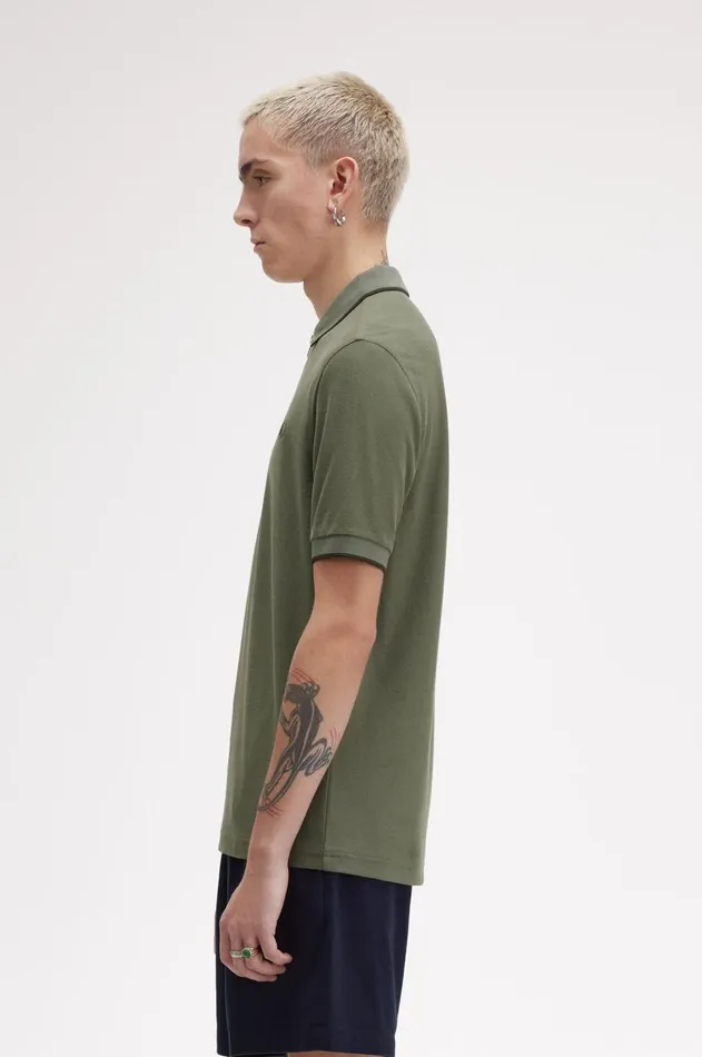 Men Polo Shirts Fred Perry Crepe Piqu Zip Neck Polo Shirt Laurel Wreath Green