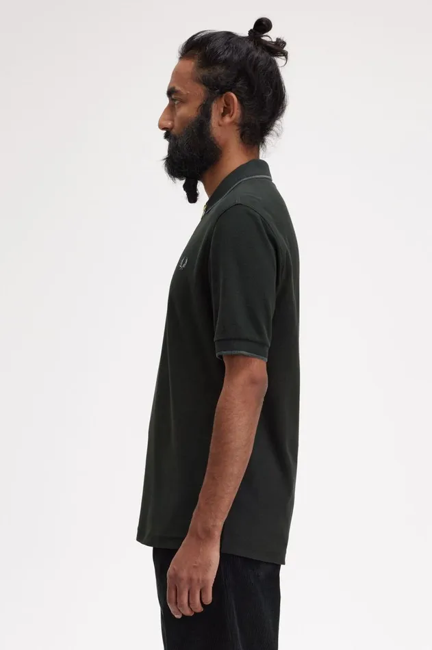 Men Polo Shirts Fred Perry Crepe Piqu Zip Neck Polo Shirt Night Green