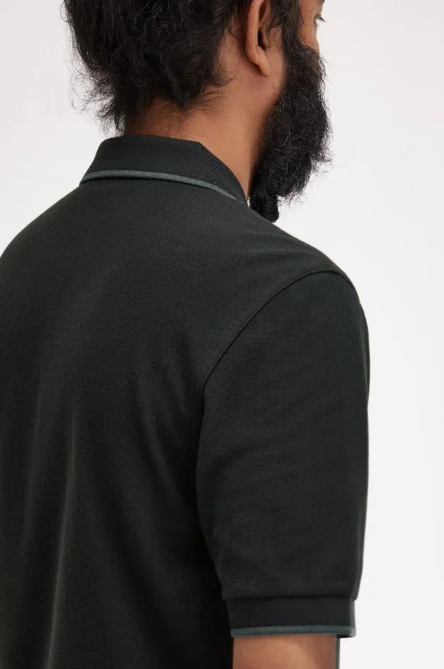 Men Polo Shirts Fred Perry Crepe Piqu Zip Neck Polo Shirt Night Green