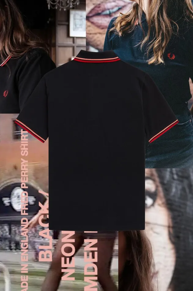 Men Polo Shirts Fred Perry M12 Blackcoral Heatcamden Brick