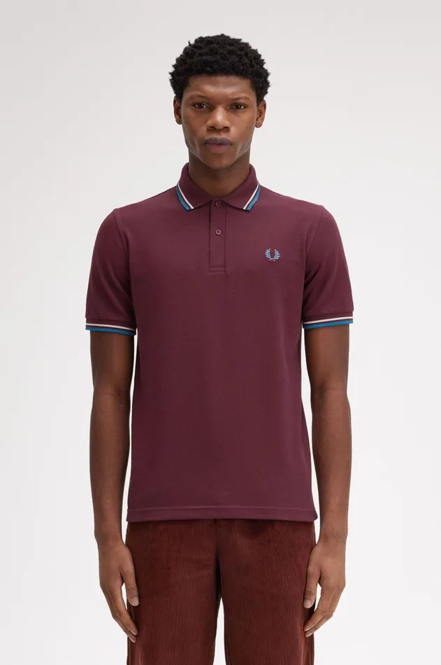 Men Polo Shirts Fred Perry M12 Oxbloodecrurunaway Bay Ocean
