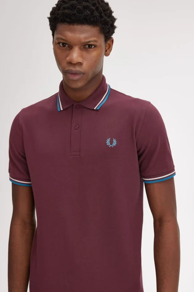 Men Polo Shirts Fred Perry M12 Oxbloodecrurunaway Bay Ocean