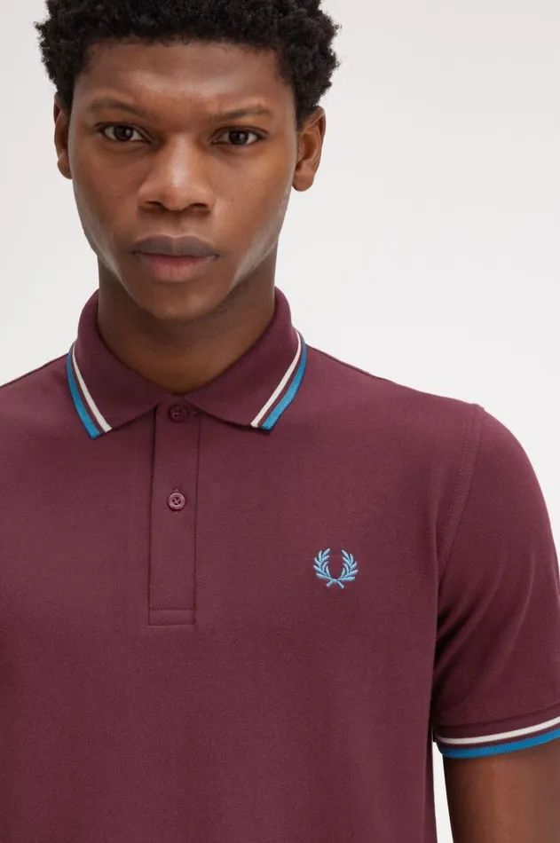 Men Polo Shirts Fred Perry M12 Oxbloodecrurunaway Bay Ocean