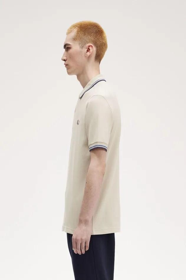 Men Polo Shirts Fred Perry M3600 Light Oystermid Bluefrench Navy