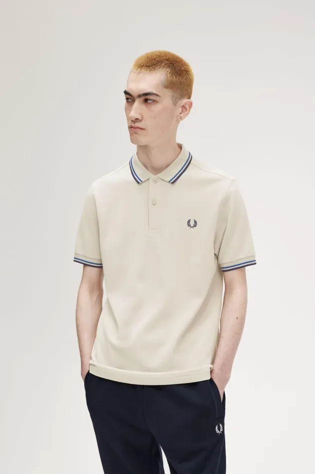 Men Polo Shirts Fred Perry M3600 Light Oystermid Bluefrench Navy