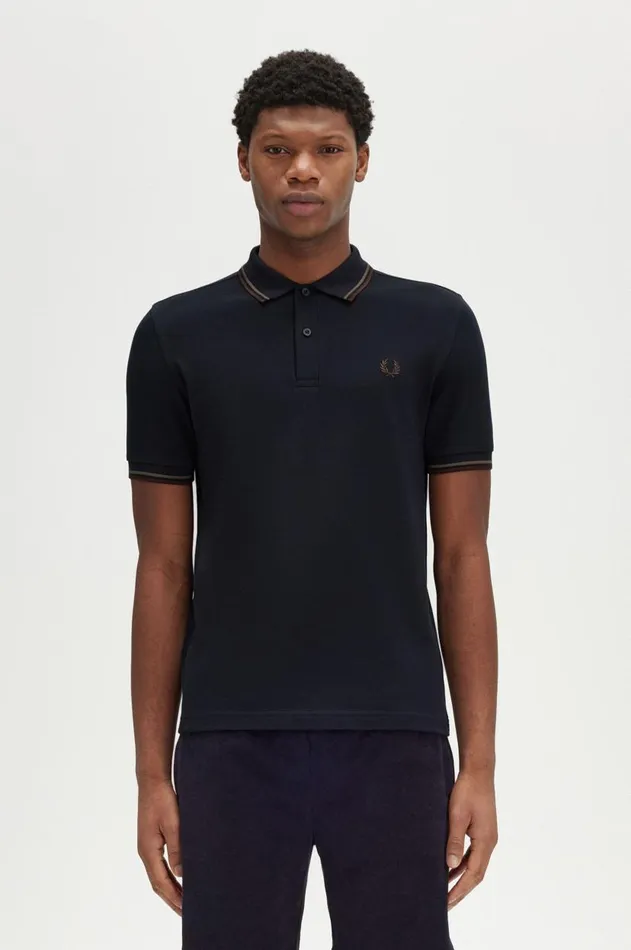 Men Polo Shirts Fred Perry M3600 Navylaurel Wreath Greencarrington Brick