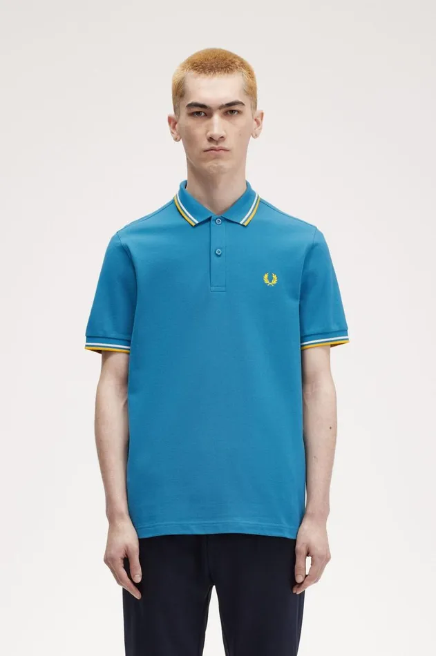 Men Polo Shirts Fred Perry M3600 Runaway Bay Oceansnow Whitehoneycomb