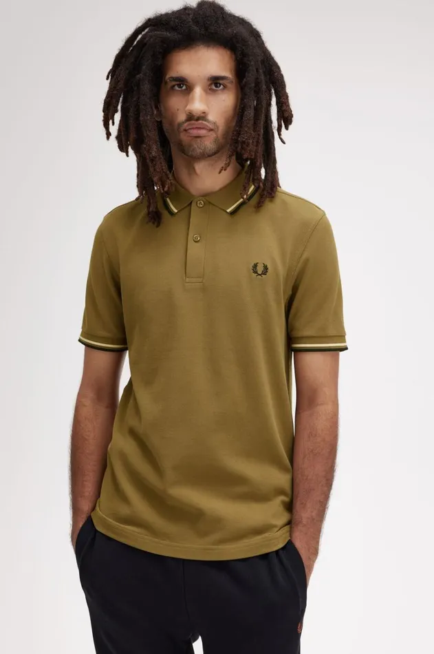 Men Polo Shirts Fred Perry M3600 Shaded Stoneice Creamblack