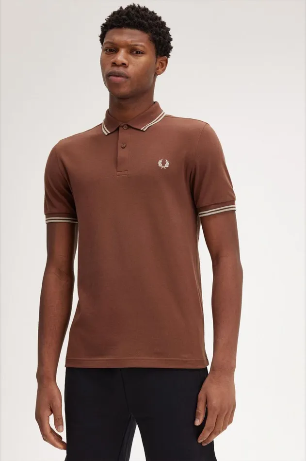 Men Polo Shirts Fred Perry M3600 Whisky Brownporridge Marlporridge Marl