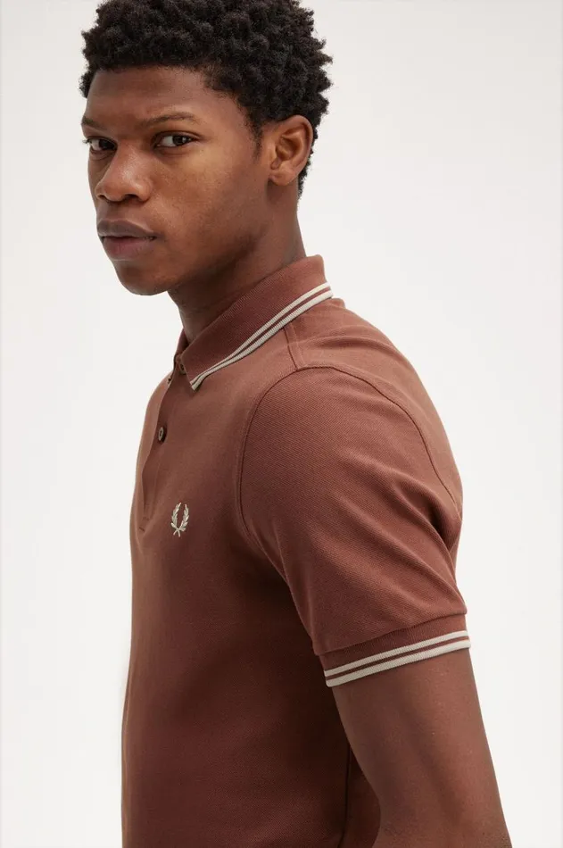 Men Polo Shirts Fred Perry M3600 Whisky Brownporridge Marlporridge Marl