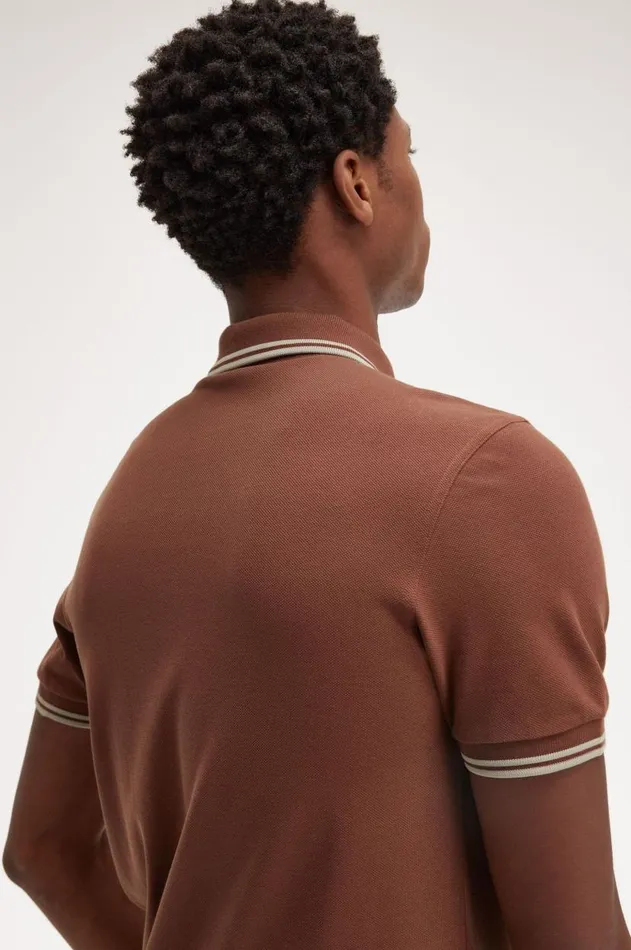 Men Polo Shirts Fred Perry M3600 Whisky Brownporridge Marlporridge Marl