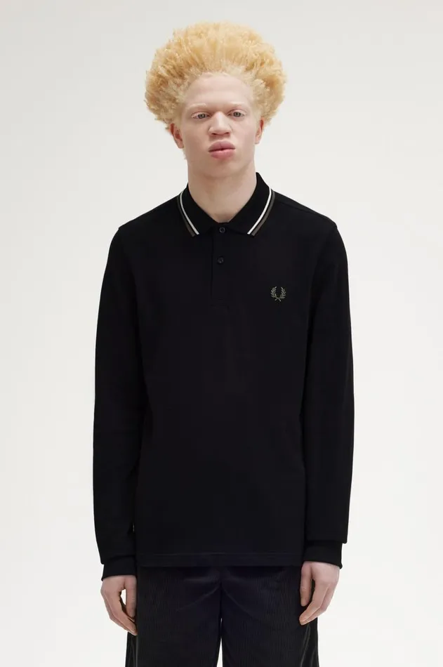 Men Polo Shirts Fred Perry M3636 Blackecrulaurel Wreath Green