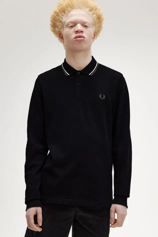 Men Polo Shirts Fred Perry M3636 Blackecrulaurel Wreath Green
