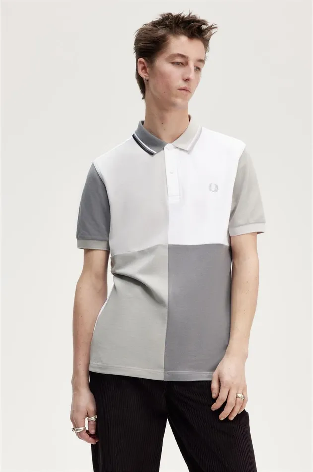 Men Polo Shirts Fred Perry Patchwork Fred Perry Shirt White