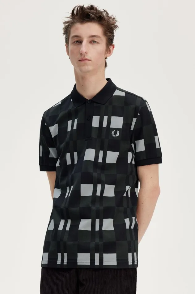 Men Polo Shirts Fred Perry Split Chequerboard Polo Shirt Limestone
