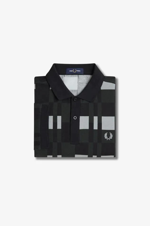 Men Polo Shirts Fred Perry Split Chequerboard Polo Shirt Limestone