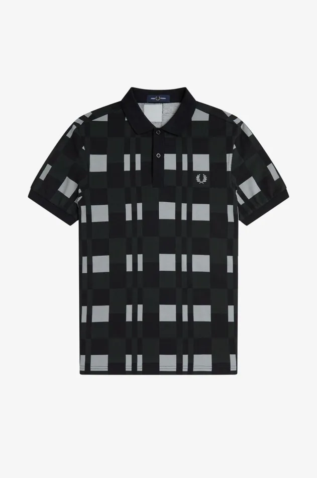 Men Polo Shirts Fred Perry Split Chequerboard Polo Shirt Limestone