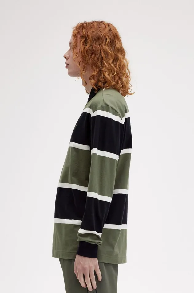 Men Polo Shirts Fred Perry Striped Long Sleeve Polo Shirt Laurel Wreath Green