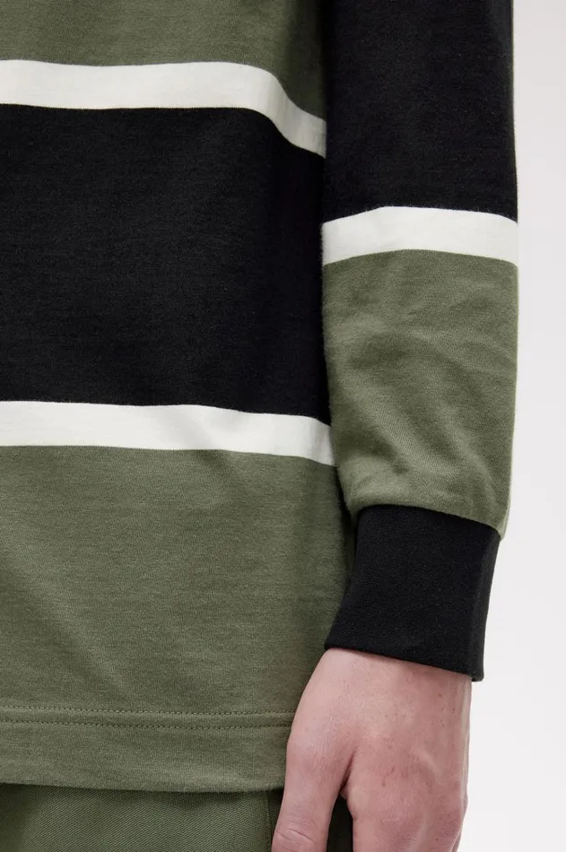 Men Polo Shirts Fred Perry Striped Long Sleeve Polo Shirt Laurel Wreath Green