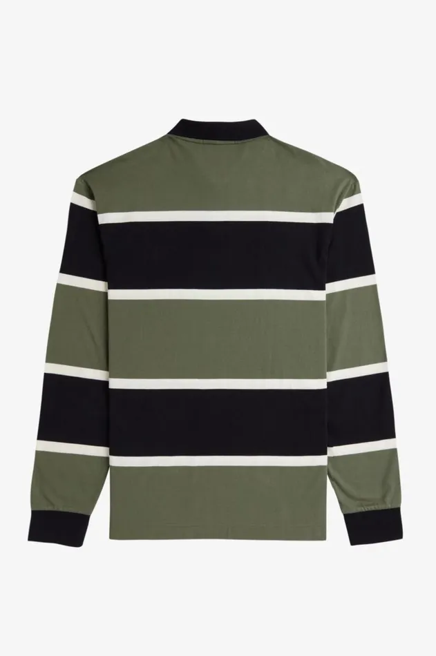 Men Polo Shirts Fred Perry Striped Long Sleeve Polo Shirt Laurel Wreath Green
