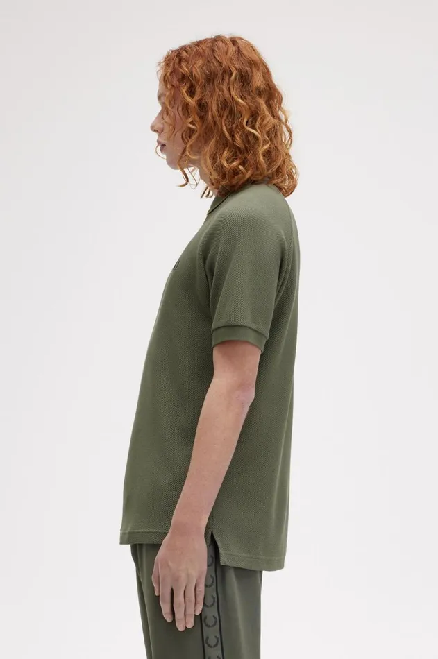 Men Polo Shirts Fred Perry Textured Zip Neck Polo Shirt Laurel Wreath Green