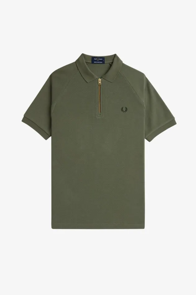 Men Polo Shirts Fred Perry Textured Zip Neck Polo Shirt Laurel Wreath Green