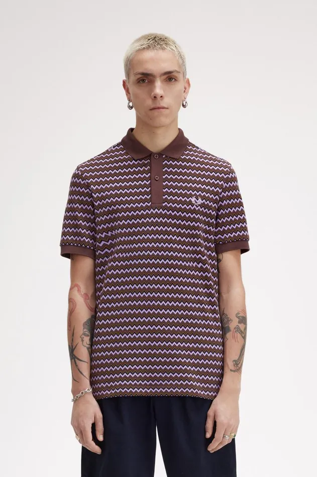 Men Polo Shirts Fred Perry Zig Zag Print Fred Perry Shirt Ultra Violet