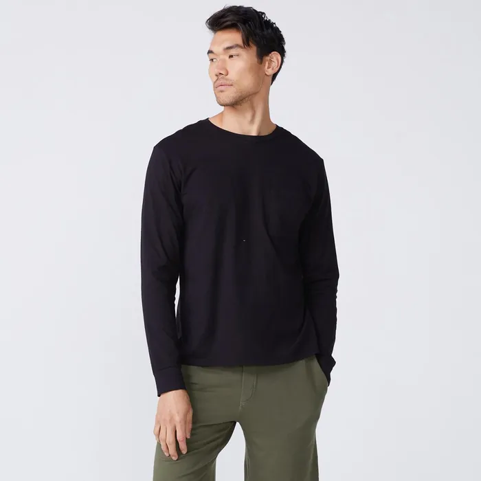 Men Sale MONROW Long Sleeve Pocket Crew Black
