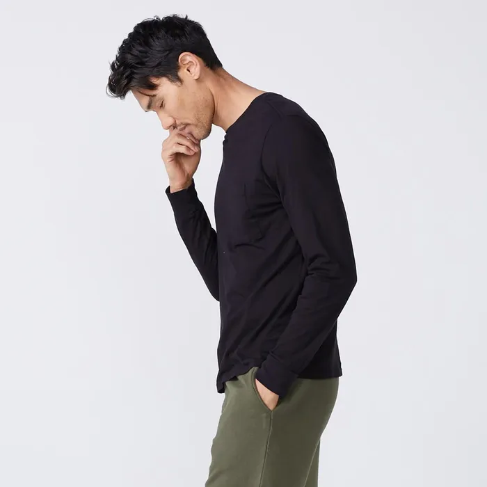 Men Sale MONROW Long Sleeve Pocket Crew Black