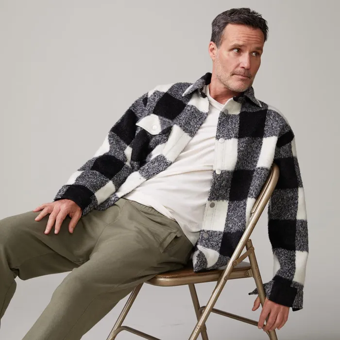 Men Sale MONROW Plaid Flannel Shacket Blacknatural