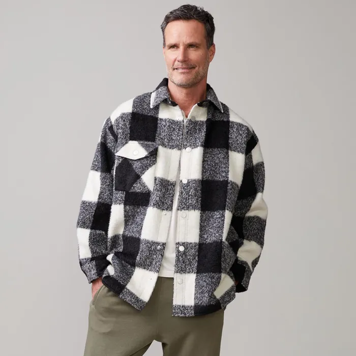 Men Sale MONROW Plaid Flannel Shacket Blacknatural