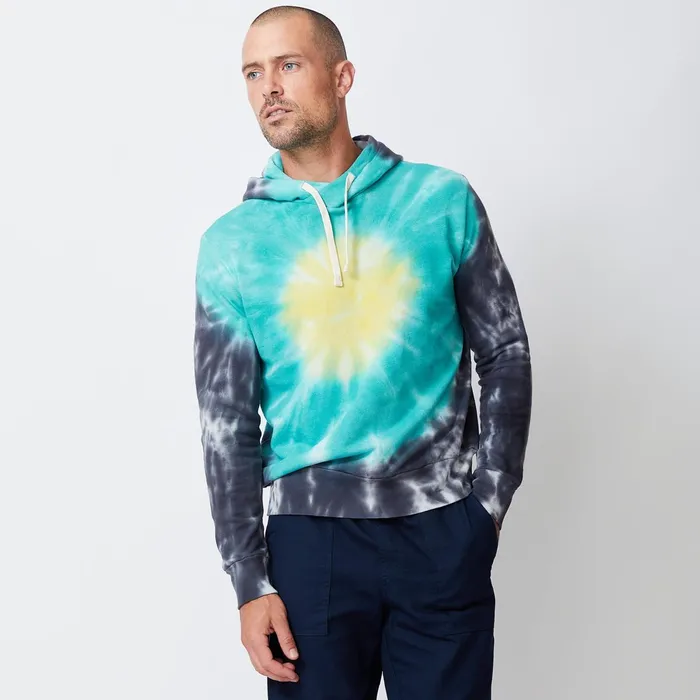 Men Sale MONROW Sunburst Tie Dye Pullover Hoody Yellowtealfaded Black