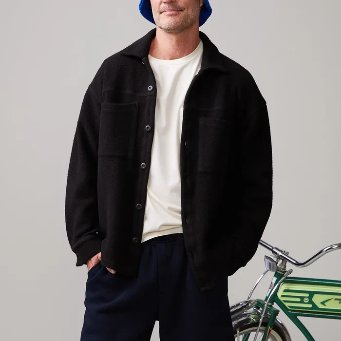 Men Sale MONROW Teddy Fleece Shacket Black