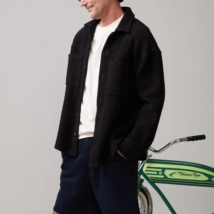Men Sale MONROW Teddy Fleece Shacket Black