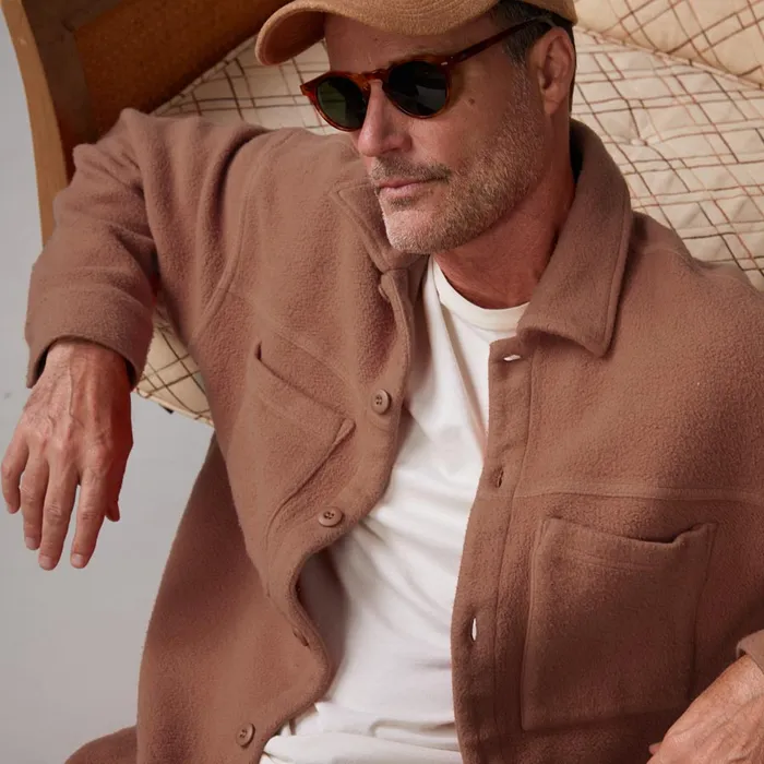 Men Sale MONROW Teddy Fleece Shacket Caramel
