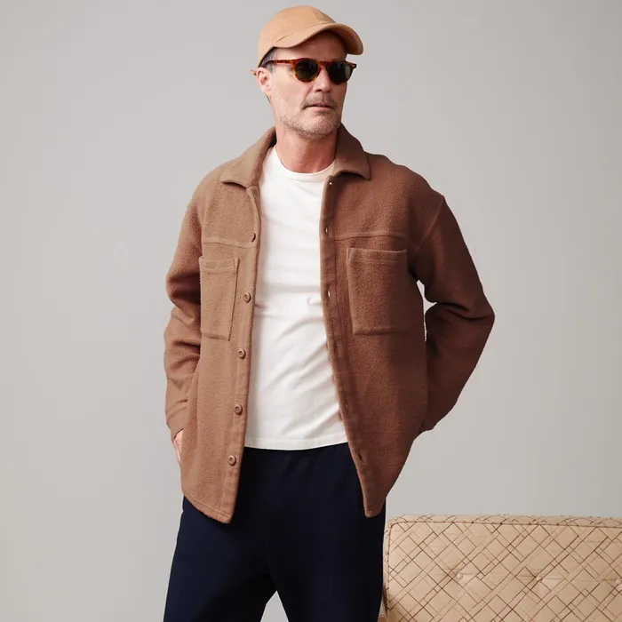 Men Sale MONROW Teddy Fleece Shacket Caramel
