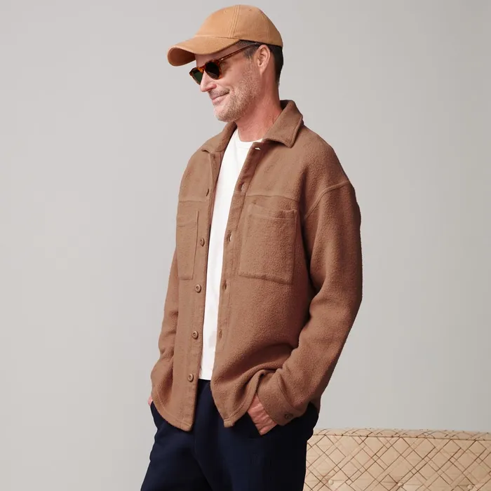 Men Sale MONROW Teddy Fleece Shacket Caramel