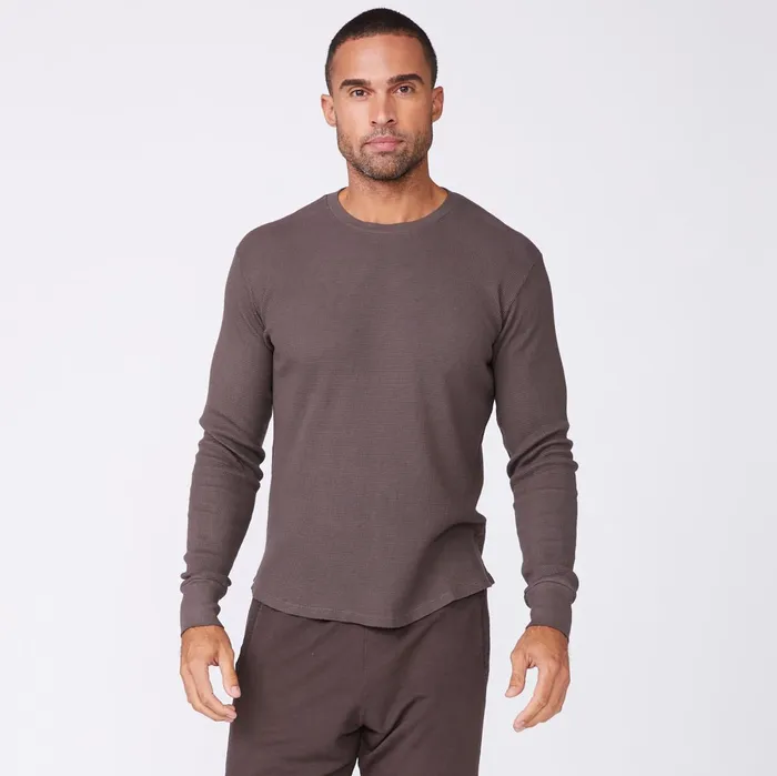 Men Sale MONROW Thermal Long Sleeve Crew Cocoa