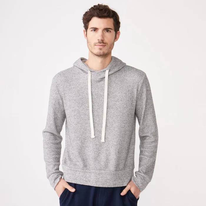 Men Sale MONROW Thermal Pullover Hoody Dark Heather Men Sale MONROW Thermal Pullover Hoody Dark Heather