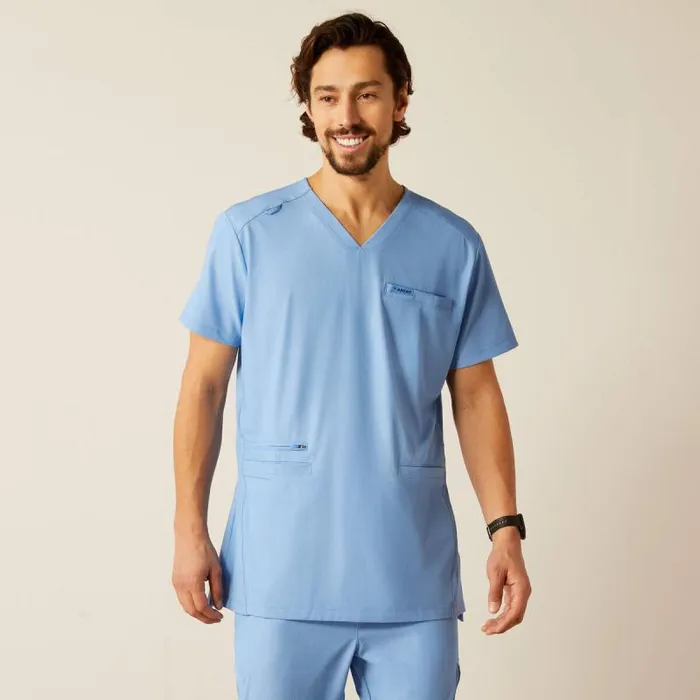 Men Scrubs Ariat Derham 6 Pocket Scrub Top Light Blue Heather
